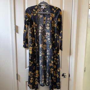 LuLaRoe | Floral Long Cardigan | Women’s XS | Gray with Yellow Flowers